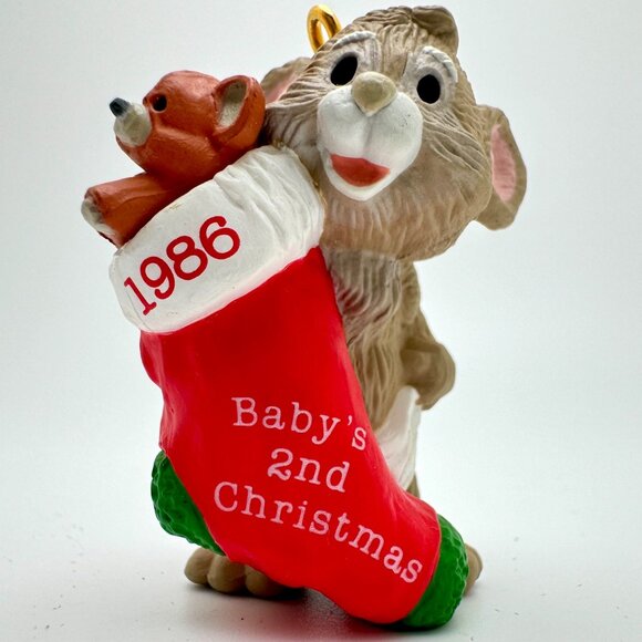 Vintage 1986 Hallmark Keepsake Ornament Babys 2nd Christmas Mouse & Red Stocking - Picture 2 of 9